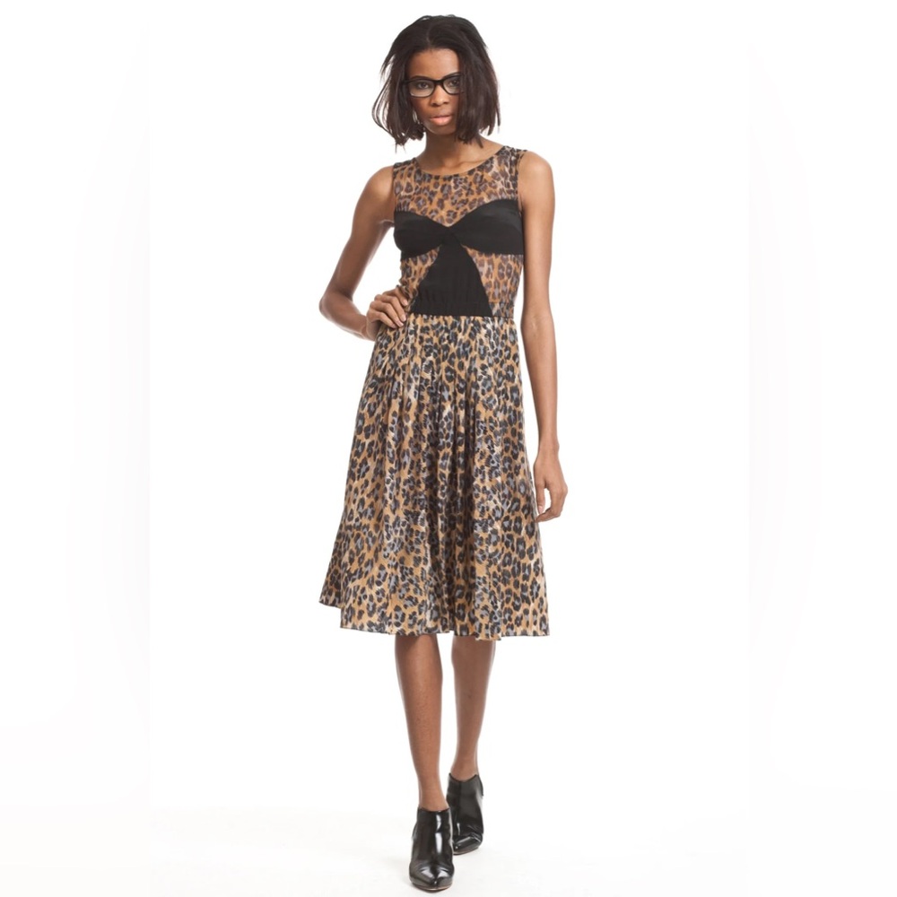 Tracy Reese Women Leopard Dress Sheer Top Size 4 Keyhole Back Knee Length Flowy